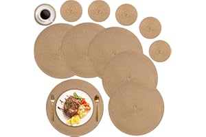 MI CASA Runde Tischsets Abwaschbar 6er Set Platzsets mit Untersetzer, 34cm Gewebte Hitzebeständige Platzdeckchen, Platzteller rutschfest für Küche Geburtstags Party Hochzeit Weihnachten - Braun