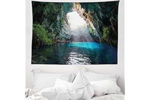 ABAKUHAUS Cueva Tapiz, Lago Melissani Cefalonia, Decoración de pared para dormitorio, 150 x 110 cm, Azul Océano
