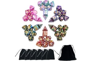 SmartDealsPro Set di dadi poliedrici glitterati, con sacchetti, per DND RPG, MTG, Dungeon e Dragons, set da 6 pezzi (6 set)
