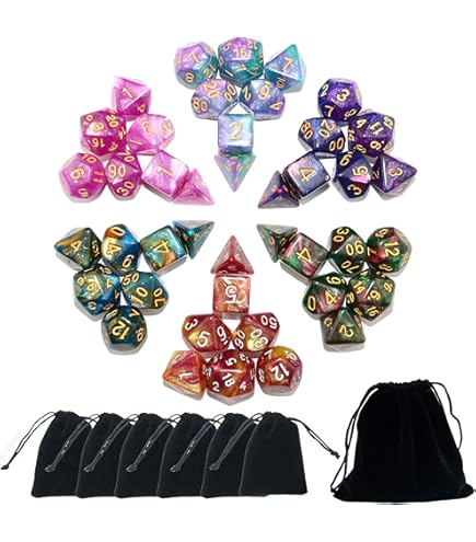 42 Dés Polyédriques FLASHOWL - 6 Sets D20, D12, D10, D8, D6, D4 - Double Couleur Pour Jeux De Rôle