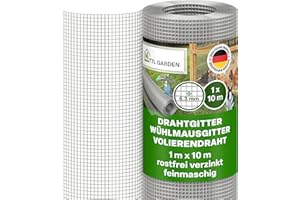 TTL GARDEN 1m x 10m Drahtgitter feinmaschig rostfrei verzinkt 6,3mm Masche 0,55 mm Draht Stärke - auf Rolle Maschendraht Volierendraht Hasendraht Wühlmausgitter 10m x 1m breit 6,3 mm Maschenweite