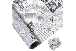 Larcenciel Carta Velina Rotolo 10m×43cm, Carta Velina per Imballaggio Stampa di Notizie Inglesi, Giornale Vintage Confezione Regalo Nera Beige per Matrimoni, Feste, Compleanno, Vacanze, DIY