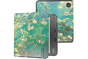 Caweet Custodia per Kobo Libra Colour (Modello: N428, Uscita 2024), Custodia in Pelle PU Estremamente Leggera con Funzione di Addormentamento/Sveglio Automatico, Fioritura Di Mandorlo