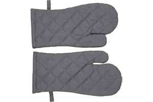 Penguin Home Oven Gloves Heat Resistant, Quilted Oven mitts with Hanging Loop, Machine Washable, Heat Proof Pot Holders for the Cooking - Baking - Kitchen - BBQ - 1 Pair, Plain Grey,18x32 cm