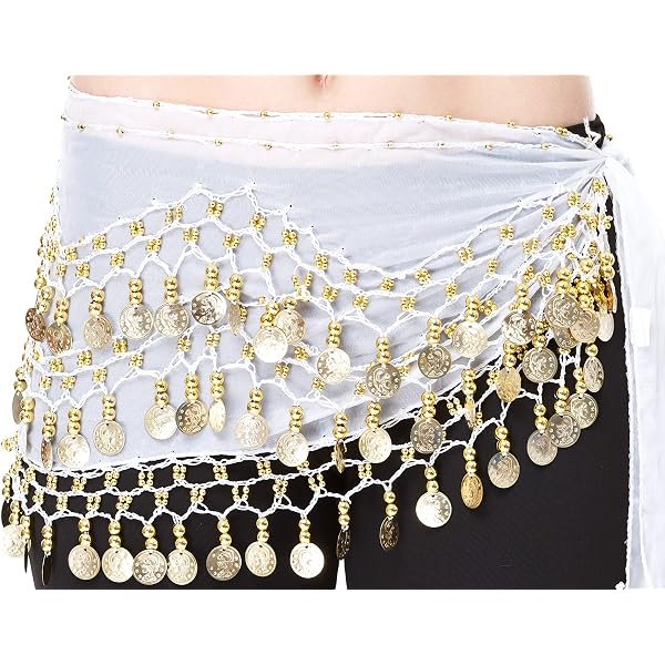 Ceinture Pour Danse Du Ventre - 3 Rangées De 128 Pièces De Monnaie - Mousseline De Soie - Taille Unique Ajustable - 10