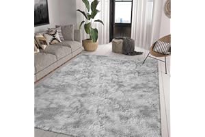 ASIinnsy Area Rugs Soft Fluffy Shaggy Rugs Living Room Grey Large Modern Plush Rug High Pile Non-Slip Bedroom Carpet Floor Mat Nursery Bedside Rug (Grey White, 160 x 200 cm)