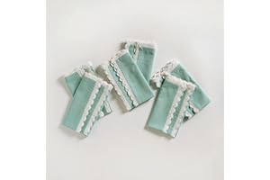 Fingercraft Dinner Napkins Cotton 6 Pack Premium Quality Mitered Corners with Elegant Lace for Every Day Use Napkins are Pre Shrunk and Good Absorbency with Lace (Aqua)