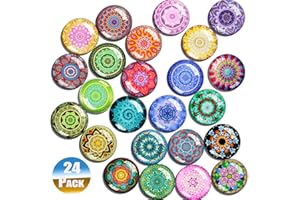 ‎SOSMAR SOSMAR - 24er Set Kühlschrankmagnete - Dekorative Glascabochons Glasmagnete mit Mandala Muster 3D Magnete für Kühlschrank, Magnettafel, Whiteboard, Pinnwand etc. (Rund/30mm)