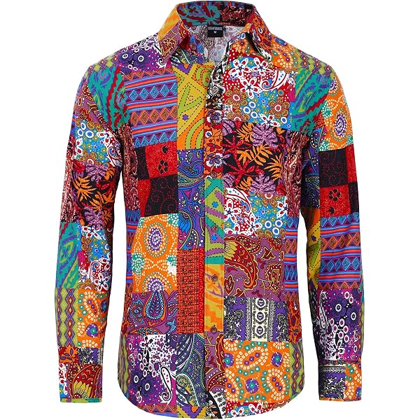 Chemise Homme LucMatton En Lin - Motif Africain Traditionnel - Manches Longues - Style Rétro Élégant
