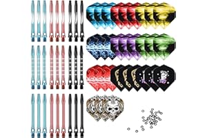 TRECYND Juego de 27 ejes de dardos medianos de aluminio, tallos de dardos de metal, juego de accesorios de dardos surtidos de 2BA con junta tórica