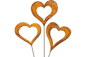 BLÜMELHUBER Lot de 3 piquets de Jardin en Forme de cœur, en métal avec Patine Effet Rouille