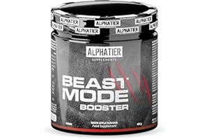 ALPHATIER SUPPLEMENTS Alphatier Booster Pré Entraînement - Beastmode 400 g Pomme Verte - avec caféine Beta Alanine L-Citrulline L-Arginine Taurine - Ultra Pump - Hautement dosé + Végétalien Green Apple