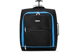 Flight Knight Walizka kabinowa EasyJet, zatwierdzona przez Ryanair, 2 kółka, lekka torba, idealna do podróży samolotem, 55 x 35 x 20 cm, Czarny/niebieski, 56x45x25cm, Bagaż podręczny