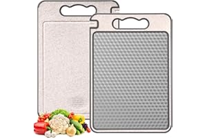 Tatxmalv Planche à Découper, Planche à Découper Double Face 304 Acier Inoxydable + Paille de Blé, Antibactérien Planche Cuisine avec Poignées, Conception de Réseau Résistant aux Rayures