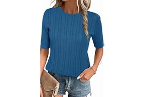 Arach&Cloz Jumpers for Women UK Crew Neck Short Long Sleeve Knitted Tops Sweater Shirt Knitwear Spring Summer Blouse