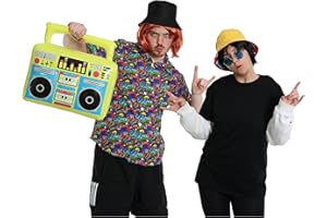 I LOVE FANCY DRESS Adults Superstar Dj Duo Costume Set - Ginger Wig, Black Wig, Black Bucket Hat, Yellow Bucket Hat, Glasses, Blue Shirt and Inflatable Boombox - Perfect for British Icon Dress Up Fancy Dress