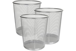 ASelected Lot de 3 Poubelle Métal Maille Bureau 12 Litres, Corbeille à Papier Metal, Poubelle en Acier Inoxydable pour Bureau, la Salle d'étude, la Salle de Séjour, la Chambre- Argent