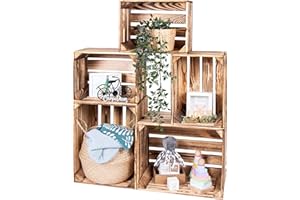 ‎LAUBLUST LAUBLUST Vintage Holzkisten 5er Set Geflammt - 50x40x30cm / 40x30x25cm | Weinkisten & Obstkisten | Deko- & Möbelkisten