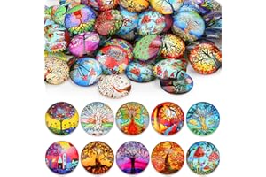 NENULL 100 Stk Muggelsteine Bunt Kinder Groß 25mm Glasnuggets Glassteine Mosaiksteine zum Basteln Glückssteine Edelsteine Glasbausteine Dekosteine Schmucksteine Cabochons für DIY Anhänger (Lebensbaum)