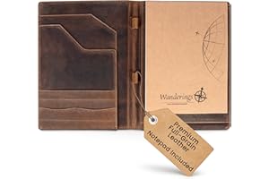 WANDERINGS Portadocumentos de Cuero Vintage - Organizador Profesional y Carpeta de Currículum, Carpeta de Documentos de Cuero Antiguo con Bloc de Escritura. Regalo Ideal Para Hombres y Mujeres