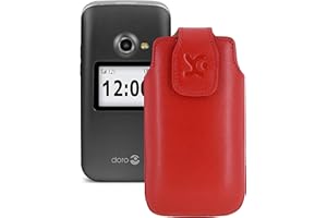 Suncase Original Tasche für Primo 413 by Doro Hülle Leder Etui Handytasche Ledertasche Schutzhülle Case in rot