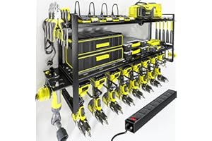 KAFAHOM Power Tool Organizer with Charging Station,3 Layers Tool Rack, 8 Outlet Power Strip