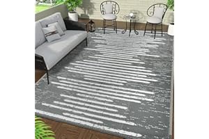 Falflor 150x245cm Reversible Rug for Patios Plastic Outdoor Area Rug Waterproof Outdoor Floor Carpet Plastic Straw Rug Outdoor Rug for RV Backyard Beach Picnic Balcony(Grey)