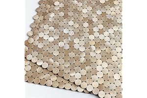 M MOFIT Lot de 5 feuilles de carreaux de mosaïque ronds en métal pour mur de cuisine, salle de bain, derrière la cuisinière, la cheminée (5 feuilles, or champagne)