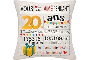 Bommex Cadeaux de 20e Anniversaire décorations d’Anniversaire Cadeaux Housse de Coussin pour 20e Anniversaire Housse de Coussin de 20 Ans Cadeau pour 20 Ans (20)