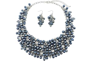 Bocar Necklace for Women Trendy, Crystal Chunky Collar Statement Necklace Earring Set, Handmade Custome Jewelry Party Gift for Her