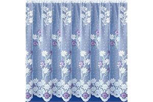 Tyrone Textiles Primrose - Coloured Floral Lace Net Curtain. Sold by the Metre (Purple/Lilac/Lavender, Drop - 72" / 183cm)
