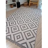 Kilim &Ccedil;ift Taraflı Kullanılabilir Yıkanabilir Dokuma Kilim (Gri-Beyaz, 80 * 150cm)