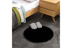 Teppich Wölkchen Tappeto Soffice Di Pelliccia Finta Di Coniglio - Decorazione Da Salotto - Tappeto Di Pelliccia Lavabile Come Tappetino Da Letto - Nero - 60cm Rotondo