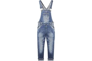 KIDSCOOL SPACE Salopette di jeans per bambina, abbigliamento da lavoro in jeans strappati da bambino grande