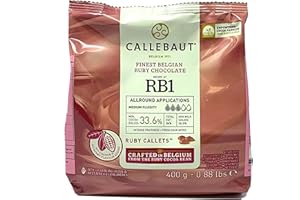 BARRY CALLEBAUT Callebaut | Ruby Chocolate | Recipe N° RB1 (33.6%) | Finest Belgian Chocolate for baking, desserts, patisserie and chocolatier applications | 400g