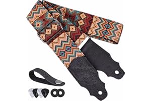 YIKOKO Gitarrengurt Kopfschicht Rindsleder Ende 2 Zoll für Akustik- und Bass-E-Gitarren, Adjustable from 38″ to 64″