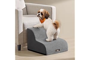 Feandrea Escalera para Perros de 2 Peldaños, Terciopelo Acanalado, para Cama, Sofá, Impermeable con Diseño Antideslizante, Pendiente Suave, Cubierta Lavable Extraíble, Asa, Gris Pizarra PPS002GN01