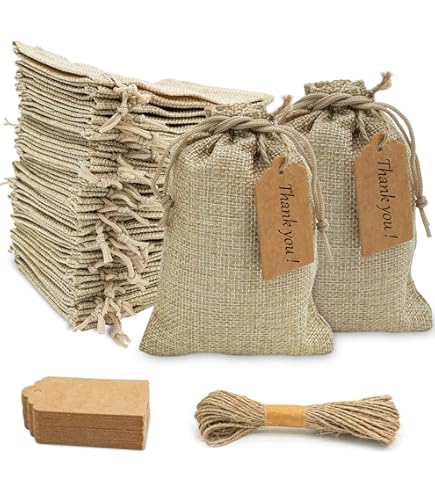 100 Sacchetti Di Iuta Piccoli 7x9 Cm Con Coulisse - Riutilizzabili Per Matrimoni, Feste E Regali - Foto 4