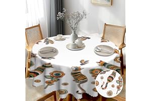 G-dake Tovaglia Rotonda Antimacchia, Gatto in Stile Ricamo Tovaglie, Tovaglia Da Esterno Impermeabile Lavabile, Copritavolo Poliestere per Cucina, Tavolo da Pranzo, Feste Cene（150cm）