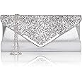 Larcenciel Pochette Enveloppe Sac de Soirée en Paillettes Brillant Argenté pour Femme (argent)