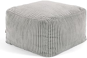 Icon Theo Cordón Reposapiés, Gris Claro, 40cm x 24cm, Puff Relajante de Pana Suave, Puff Reposapiés para Zonas de Estar con Relleno Incluido