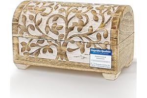 Kunstversteck Schatzkiste Schatztruhe Baum des Lebens white wash, massive Holz-Schatulle Dekobox 20,5 x 11 x 12,5 cm …