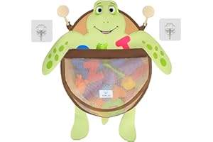 Nooni Care | Rangement Jouet Bain | Tortue Filet de Bain Pour Jouets | Organisateur Jouet Bain pour Rangement Jouet Salle de Bain | Rangement Filet Jouets Salle de Bain et 4 Crochets Auto-Adhésifs