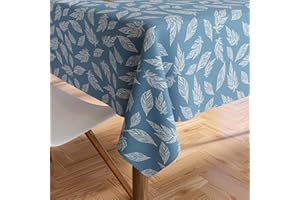 ENCASA XO Encasa Homes Mantel Estampado de 142x180 cm para 4 to 6 Seater Mesa de Comedor, 100% algodón, Lavable a máquina, Duradero, Rectangular, para casa, Restaurante, Banquete - Hojas Grandes Azules