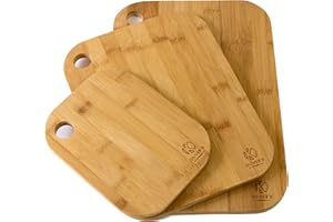 OLIVER'S KITCHEN Oliver’s Kitchen ® Set de 3 Planches à Découper en Bois – Différentes Tailles Pour Toutes les Occasions – Durable et Résistante – Planches à Découper en Bambou 100% Naturel et Biologique