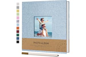 Vienrose Album Fotografico Autoadesivo con Finestra di Visualizzazione 10 x 15, Piccolo Album Scrapbook con Copertina in Lino 40 Pagine Bianche con Penna in Metallo,17x18 cm Blu cielo