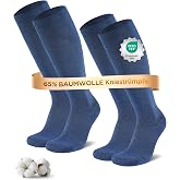Niofind Compression Socks Women and Men, 2/4 Pairs, 65% Cotton | Knee-length with wide cuff, seamless toe, heel and toe reinf