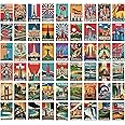Travel Posters for Wall Set of 54 6x4 Inch - Travel Decor - Travel Aesthetic Wall Collage Kit - Vintage Posters - Retro World Country City Town Place Adventure Monuments Travel Stickers for Wall - Gifts for Men Women Boy Girls