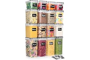 L LONGANCHANG Botes Cocina Almacenaje de Plástico 16 Piezas - Hermeticos Contenedores Cocina con Tapa - Recipientes para Alimentos Sellados de Plástico para Cereales, Harina, Golosinas para Mascotas