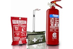 FSS UK 2 KG ABC Dry Powder FIRE Extinguisher with FIRE Blanket and First AID KIT. Safety KIT for Cars Vans CARAVANS Homes Office Kitchens Workplace Restaurants Hotels GARAGES Warehouses